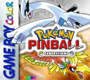 The Pokémon Pinball Generations box art. It is split in the middle with gold and silver colours, with Lugia on the top and Ho-Oh on the bottom. The logo is in the middle.