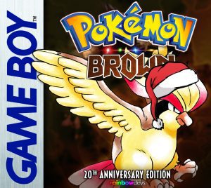 The Pokémon Brown boxart, except that Pidgeot is wearing a Santa hat.