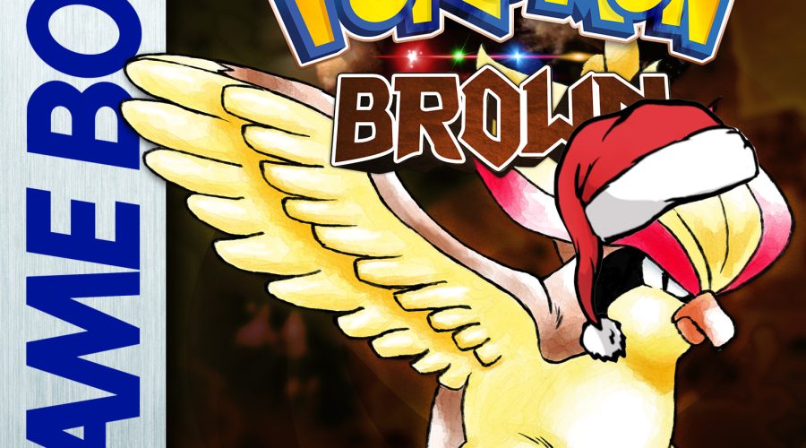 The Pokémon Brown boxart, except that Pidgeot is wearing a Santa hat.